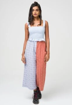 Abstract Patchwork Wide Leg - Broek - Blue