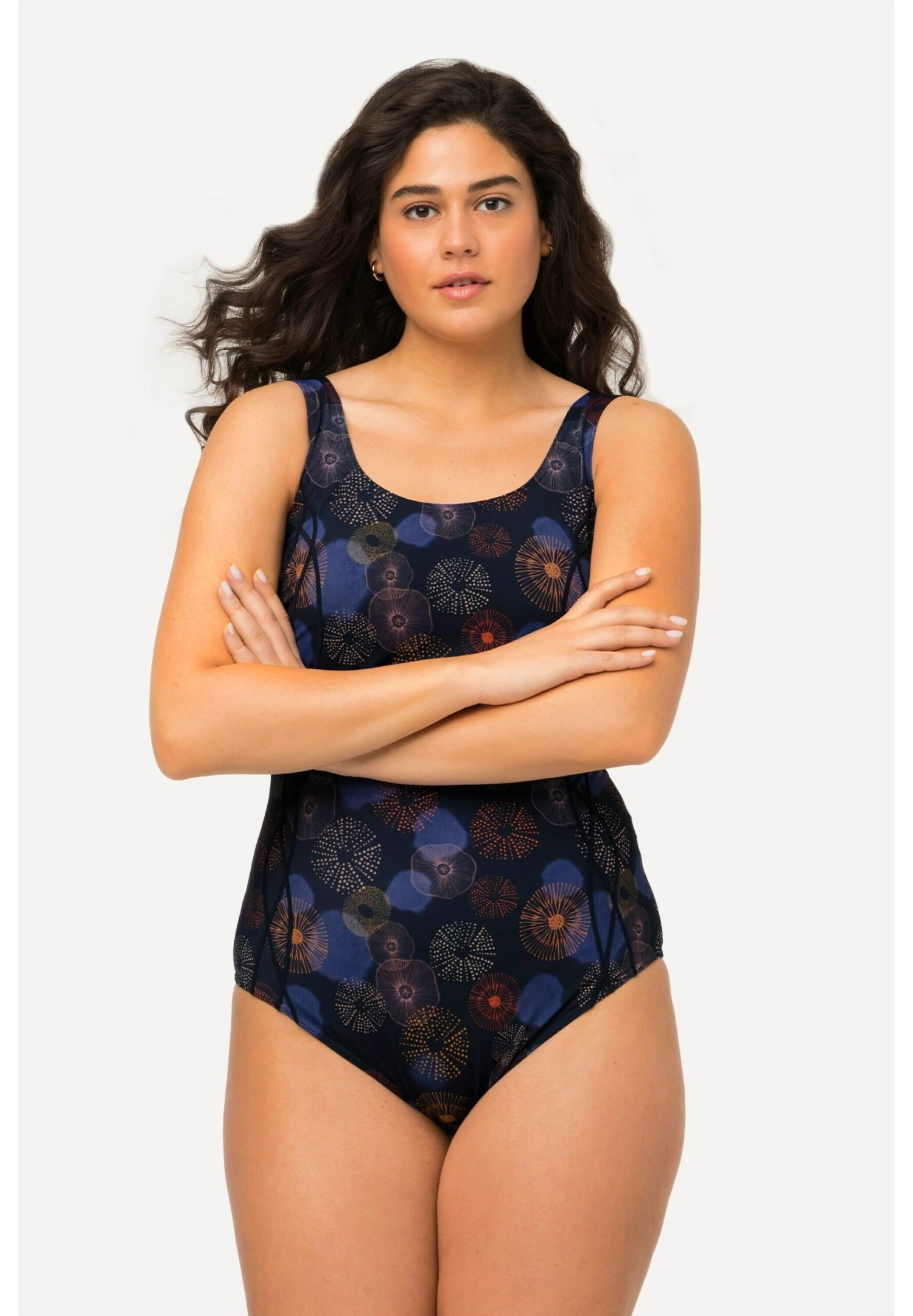 Ulla Popken Sans Bonnets Moulés, Méduses, Fronces - Badpak - Marine 4 Ulla Popken Sans Bonnets Moulés, Méduses, Fronces - Badpak - Marine - Afbeelding 2