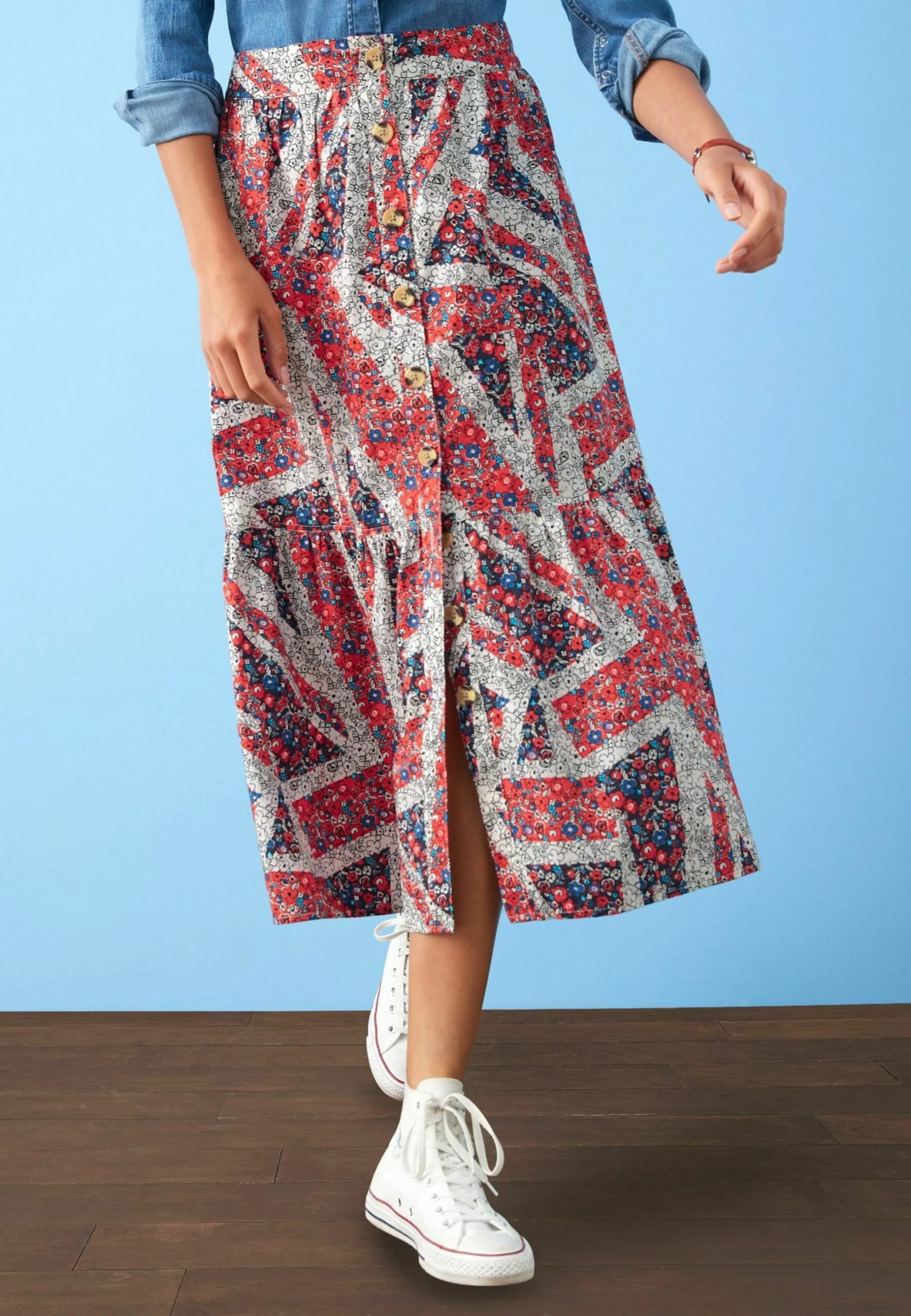 Next Button Through Standard - A-Lijn Rok - Coronation Print 4 Next Button Through Standard - A-Lijn Rok - Coronation Print - Afbeelding 2