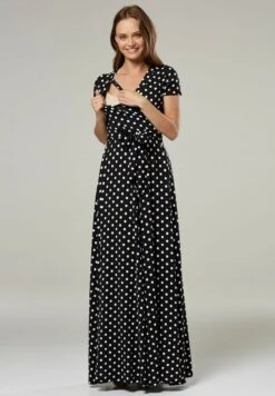 Happy Mama Wrap Short Sleeve - Maxi-Jurk - Black With Dots -Mode Dames Winkel 5685df98917d4463b5069de4bb6f4536