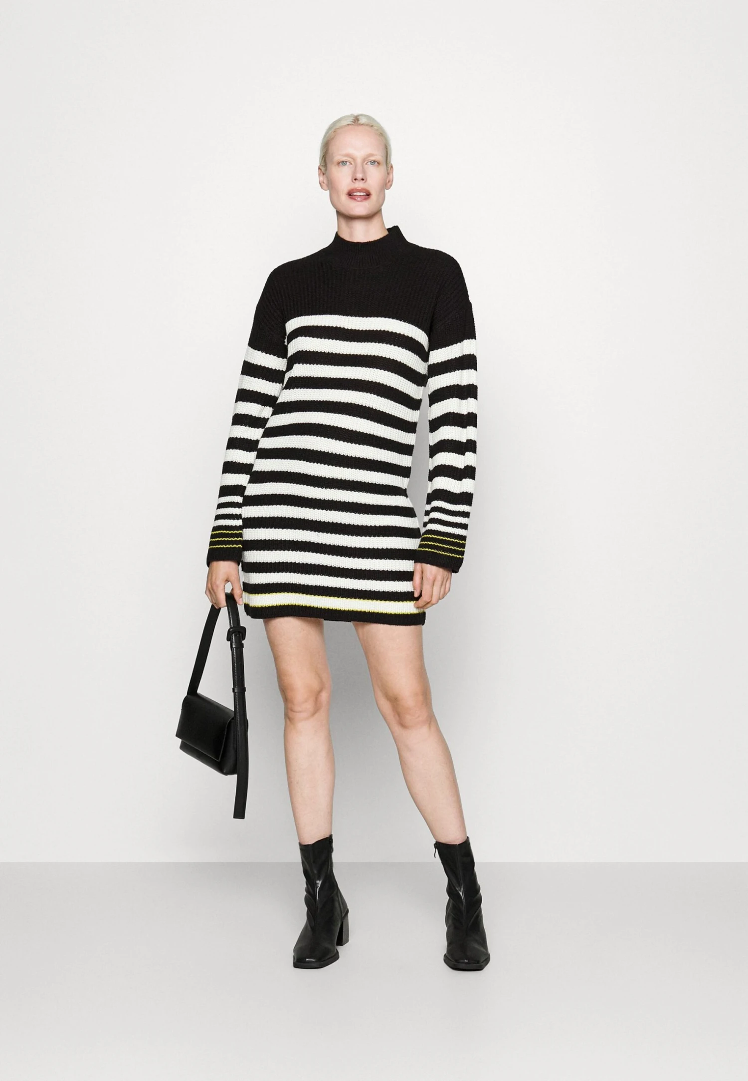 Nmclaire Highneck Dress - Gebreide Jurk - Black/White/Citronelle 4 Nmclaire Highneck Dress - Gebreide Jurk - Black/White/Citronelle - Afbeelding 2
