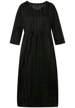 Ulla Popken A-Line BatikdruckEmpirenaht, V-Ausschnitt 3/4-Arm - Jerseyjurk - Olive -Mode Dames Winkel 7387626245454369aa60e3855ecab8ff