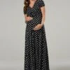 Happy Mama Wrap Short Sleeve - Maxi-Jurk - Black With Dots