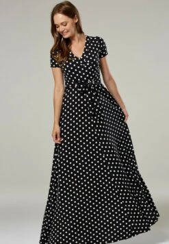 Happy Mama Wrap Short Sleeve - Maxi-Jurk - Black With Dots -Mode Dames Winkel 787bf504eff3416c96fcd42b999b68d8