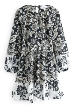 Next Long Sleeve Mini Standard - Jurk - Black White Floral -Mode Dames Winkel 78c810cacf2544e990d4b6f5906b140f