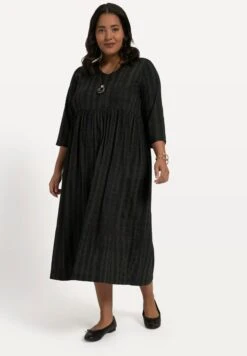 Ulla Popken A-Line BatikdruckEmpirenaht, V-Ausschnitt 3/4-Arm - Jerseyjurk - Olive