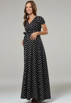 Happy Mama Wrap Short Sleeve - Maxi-Jurk - Black With Dots -Mode Dames Winkel b1b1d7325b544d309bd2690df9957198