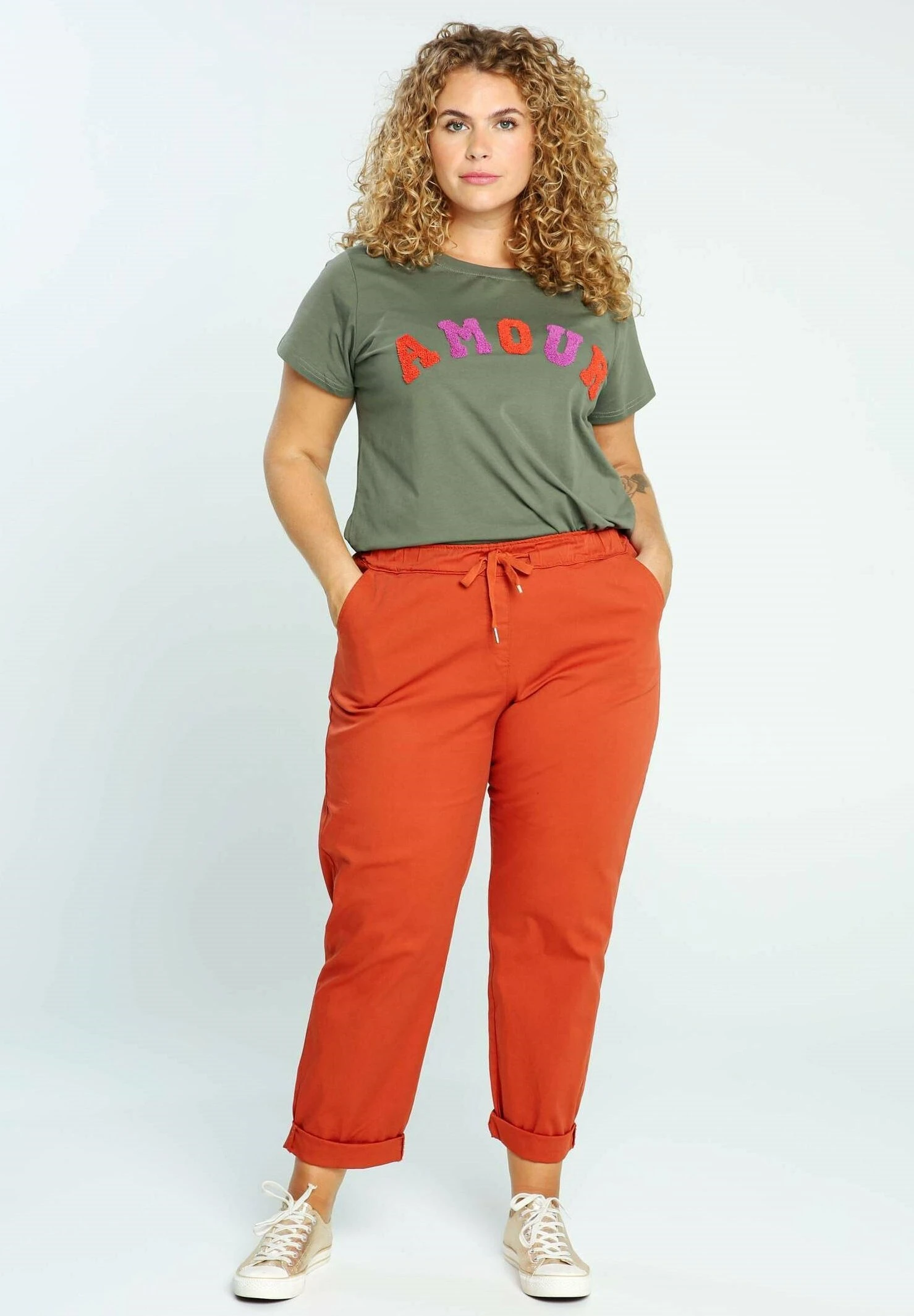 Unifarbene Mit HoherElastischer Taille - Broek - Orange 4 Unifarbene Mit HoherElastischer Taille - Broek - Orange - Afbeelding 2