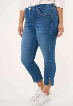Capri Met Steentjes - Slim Fit Jeans - Blue