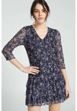 Avec Volants En Dentelle Imprimé Floral - Jurk - Navy