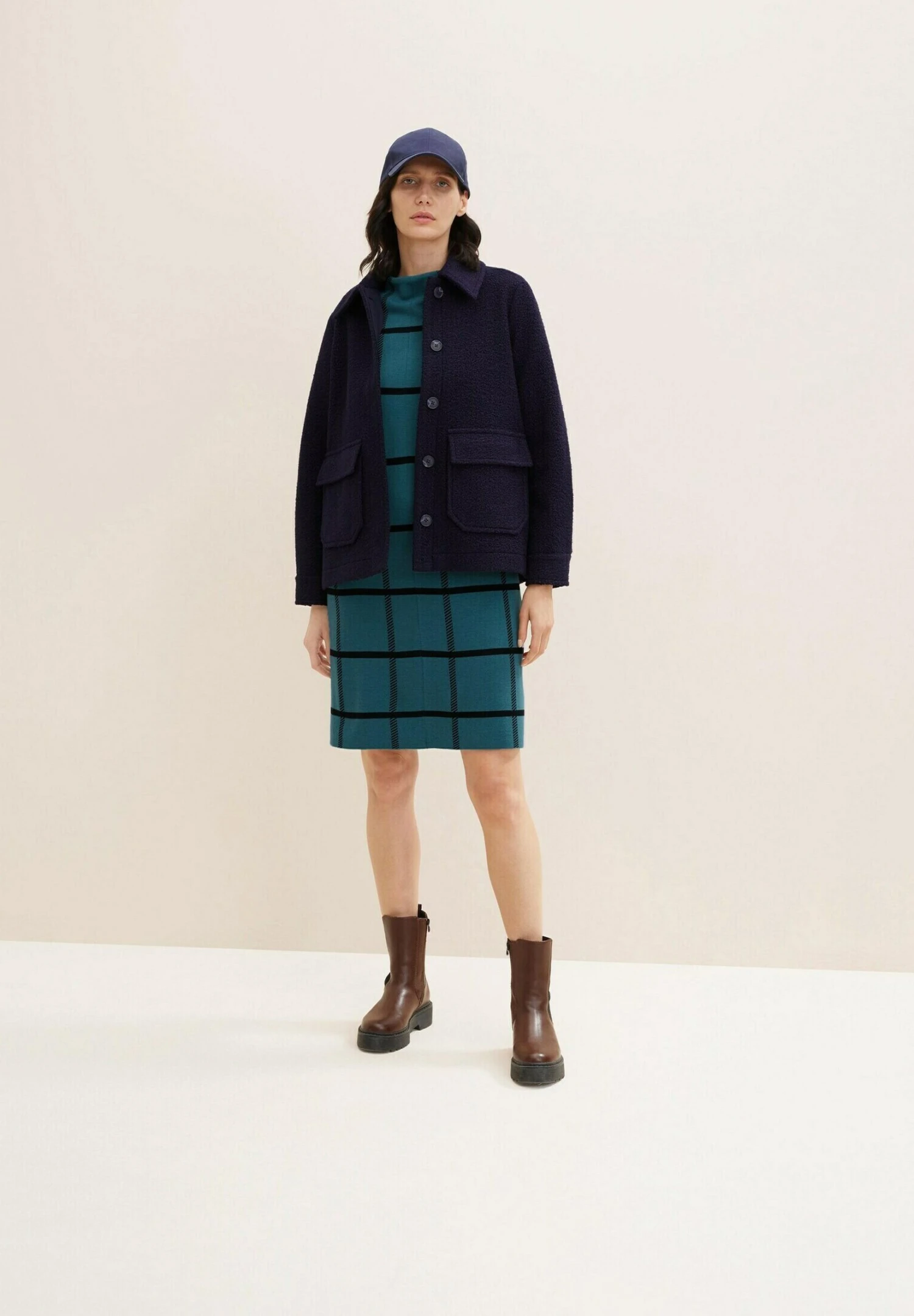 Tom Tailor Gebreide Jurk - Teal Blue Knit Check Design 4 Tom Tailor Gebreide Jurk - Teal Blue Knit Check Design - Afbeelding 2