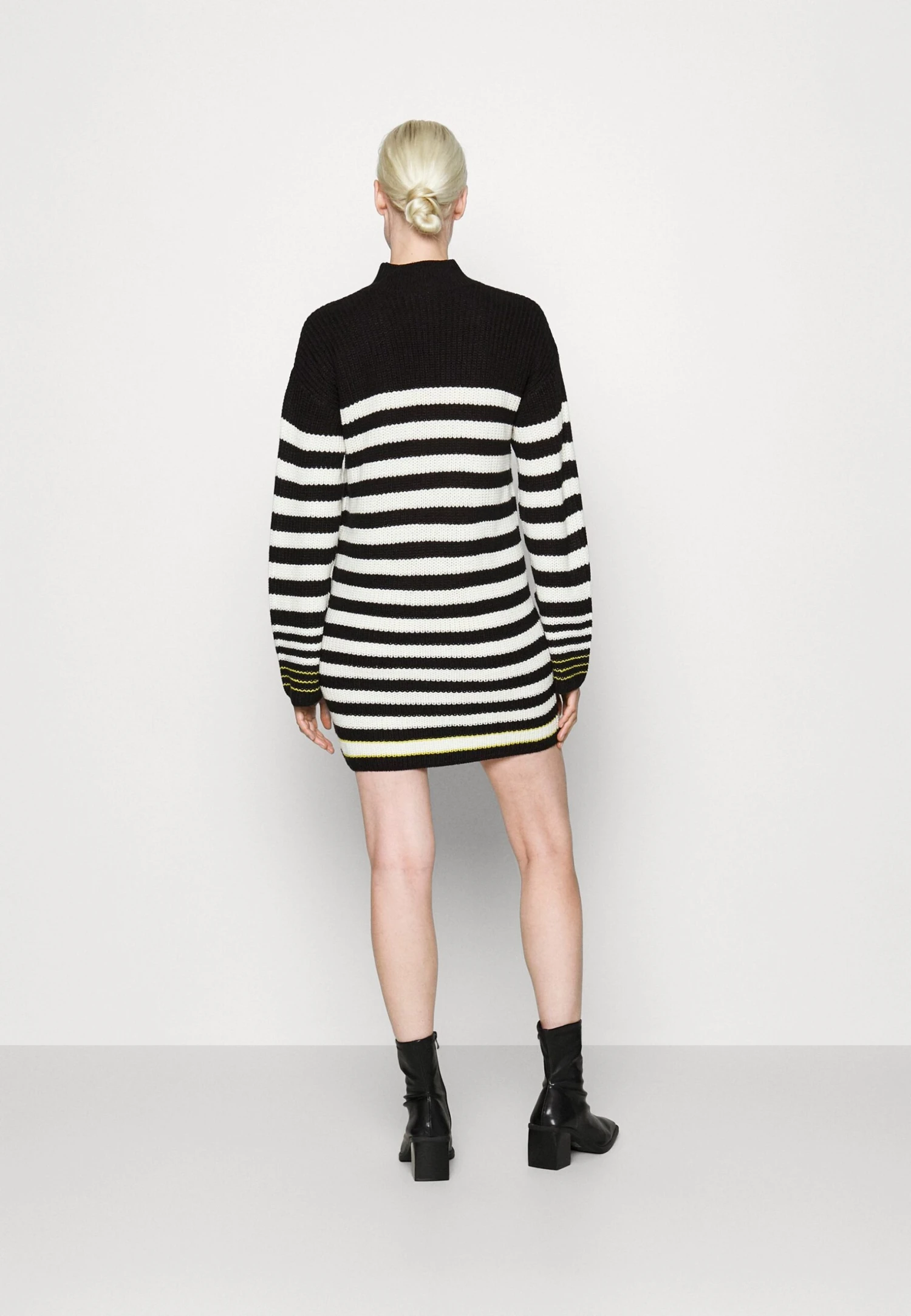 Nmclaire Highneck Dress - Gebreide Jurk - Black/White/Citronelle 5 Nmclaire Highneck Dress - Gebreide Jurk - Black/White/Citronelle - Afbeelding 3