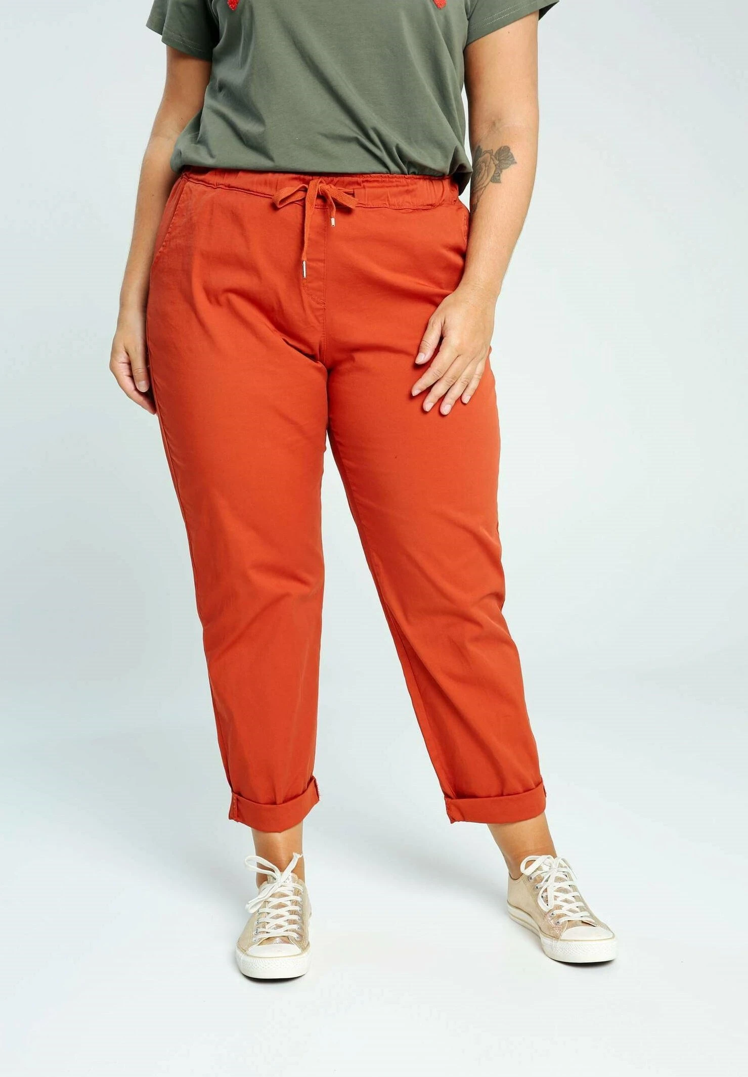 Unifarbene Mit HoherElastischer Taille - Broek - Orange 3 Unifarbene Mit HoherElastischer Taille - Broek - Orange