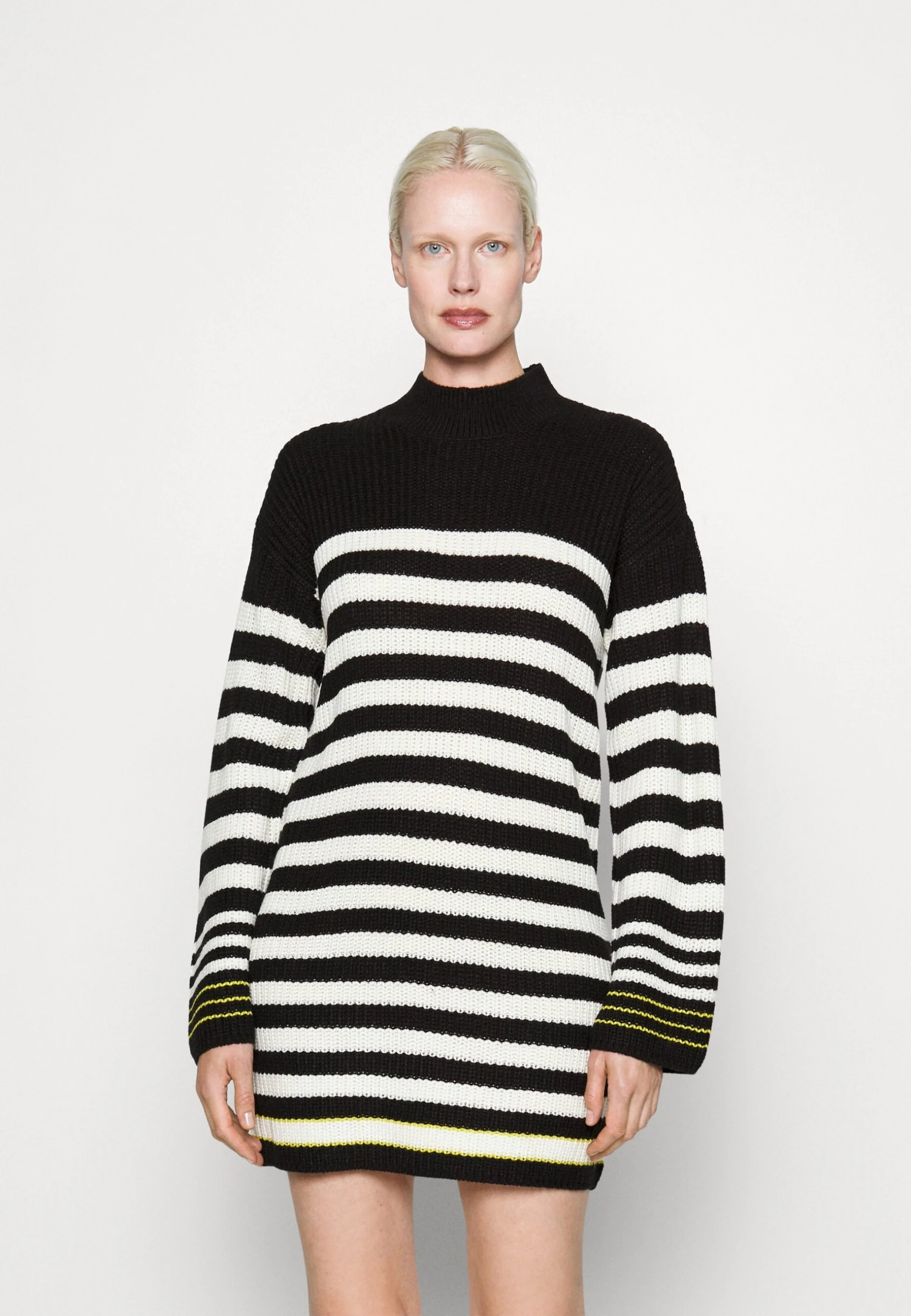 Nmclaire Highneck Dress - Gebreide Jurk - Black/White/Citronelle 3 Nmclaire Highneck Dress - Gebreide Jurk - Black/White/Citronelle