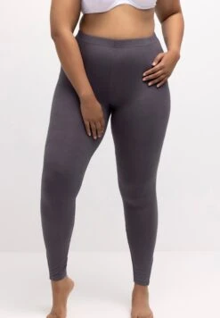 Ulla Popken Crisscross Hem Accent Stretch Lounge- Legging - Dark Grey