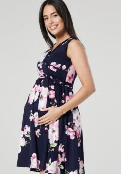 Happy Mama Layered - Jerseyjurk - Navy With Pink Flowers
